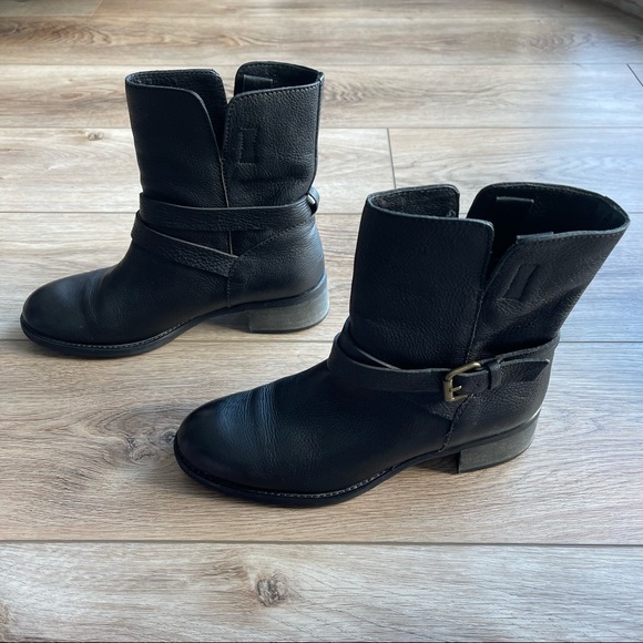 J. Crew Ryder Short Black Leather Buckle Boots - Picture 6 of 15